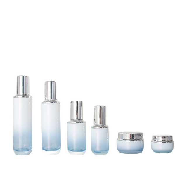 40ml 60ml 100ml 120ml Gradient Blue/White Cylinder Shape Painting Glass Bottle and 50g 20g Jars with Silver Color Tops 