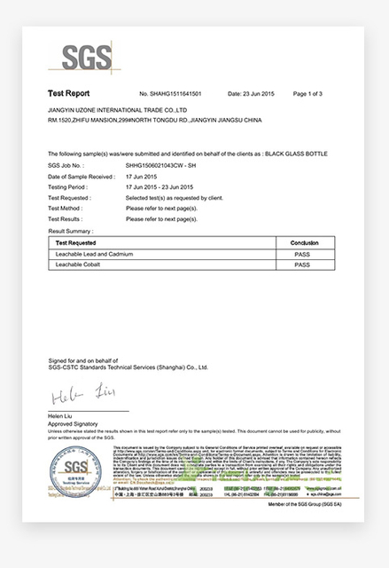 SGS สำหรับขวดแก้วสีดำ